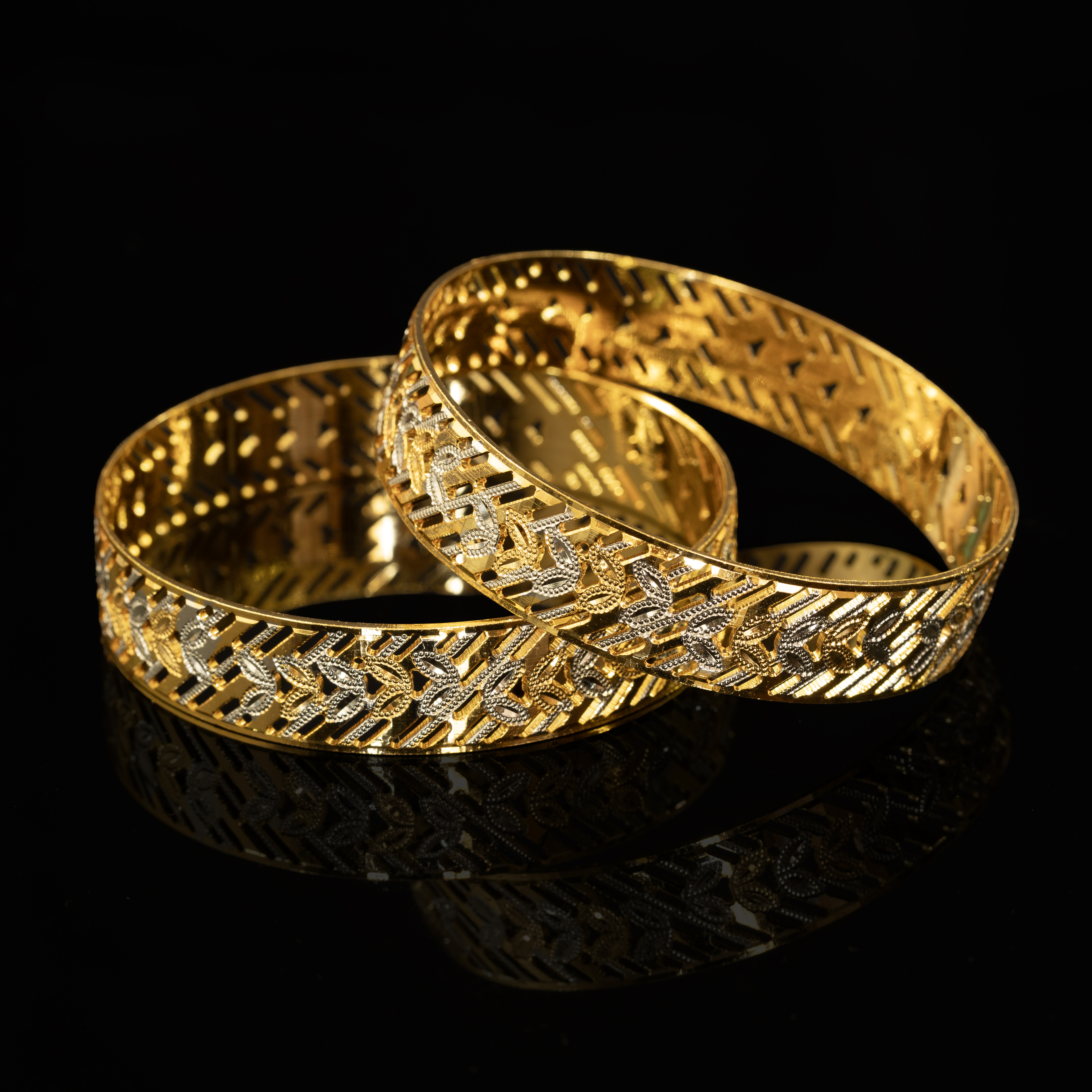 Luxury 22K Gold Plated Broad Bangles with Chevron