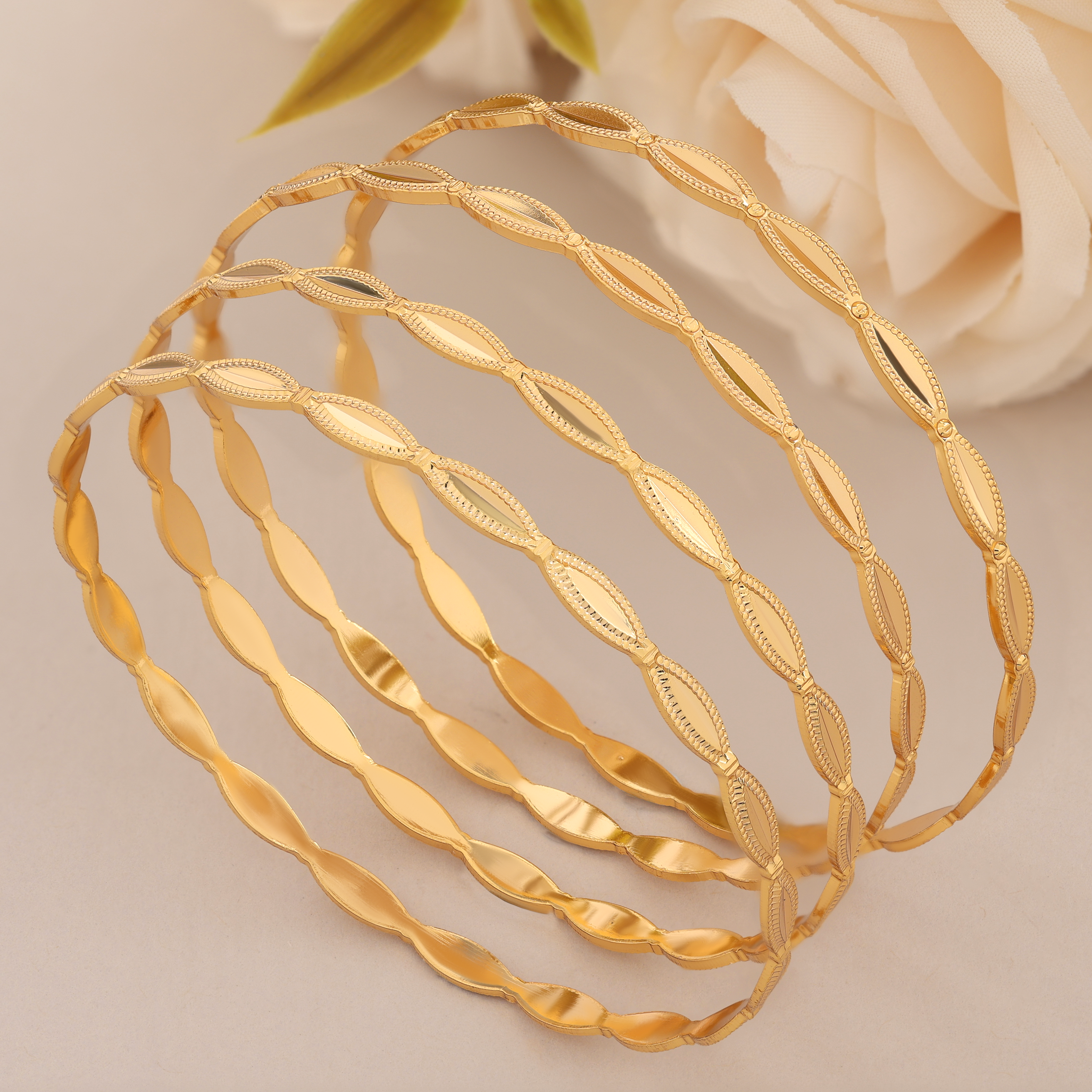 Traditional Dubai Style Gold Plated Bangles Set- 4